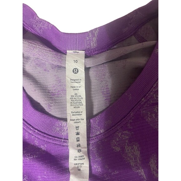 Lululemon Run Swiftly 2.0 Tech Long Sleeve Shirt Top Purple White Tie Dye Sz 10 - Picture 9 of 11